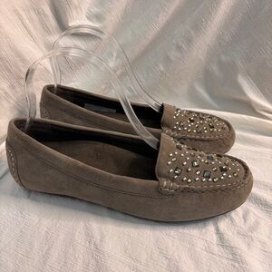 Vionic Athens Suede Jeweled & Studded Loafers Taupe 6.5